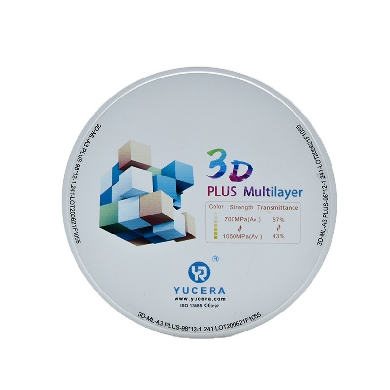 YUCERA 3D Plus Πολυστρωματικό Οδοντιατρικό Μπλοκ Ζιρκονίας  ΝΕΑ Εκτύπωση 14mm Open System CAD CAM για Στεφάνες Ζιρκονίας