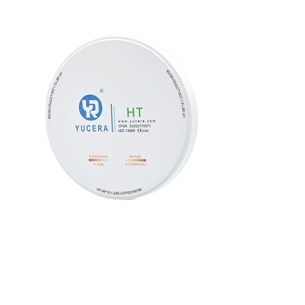 Δίσκος οδοντιακού ζιρκονίου 98mm YUCERA HT White (1200MPa/45% Trans.) | Έτοιμο για Exocad