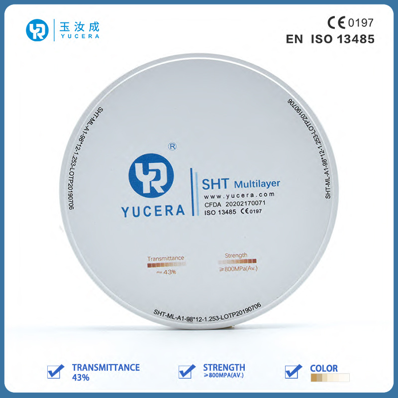 Δίσκος οδοντιακού ζιρκονίου 98mm YUCERA ST-Multilayer (1200MPa/45-55% Διαφ.) | Έτοιμο για Exocad