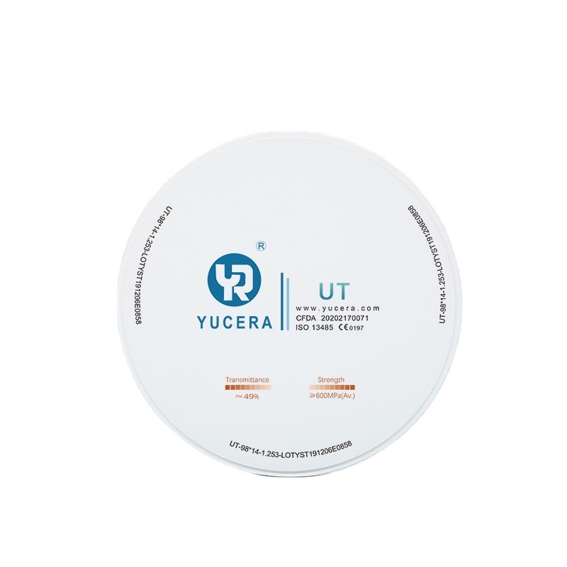 Dental Zirconia Disc 98mm  YUCERA UT White (600MPa/49% Trans.) | Exocad/ Ready