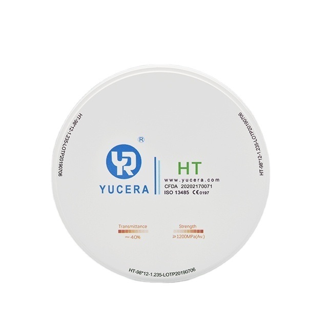 Dental Zirconia Disc 98mm  YUCERA HT White (1200MPa/45% Trans.) | ISO 13356 Certified