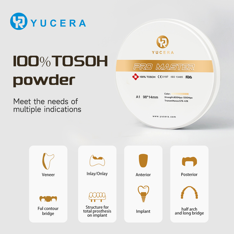 Yucera Pro Master Super Durable Dental Zirconia Block Συμβατό με το Σύστημα CAD CAM για Ακριβή Αποκατάσταση